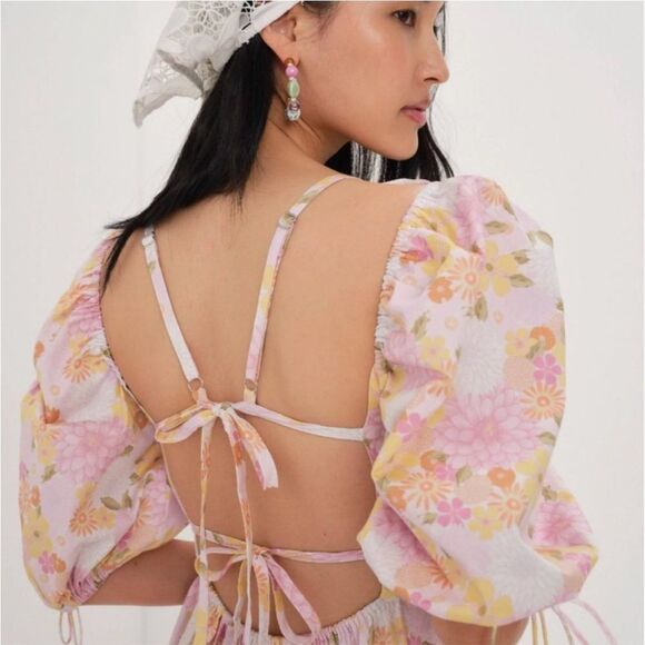For Love and Lemons Carrie Midi Dress Floral Pink - Picture 3 of 7